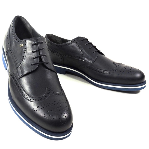 GOOD MAN 🇮🇹 MEN'S BLUE LEATHER COMFORT OXFORD SHOES - Picture 1 of 8